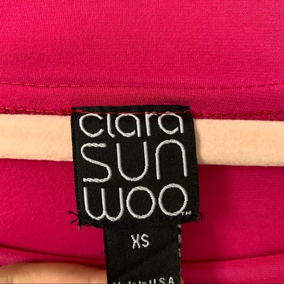 Clara Sun Woo Pink Shoulder Cut Out Blouse Shark Bite Hem 3/4 Sleeves Size XS - Picture 3 of 5